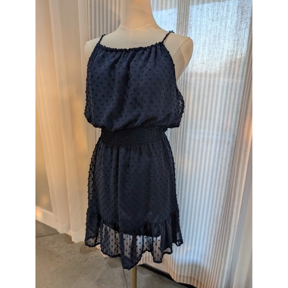 Alter'd State Women's Navy Spaghetti Strap‎ Ruffle Hem Mini Dress Medium
